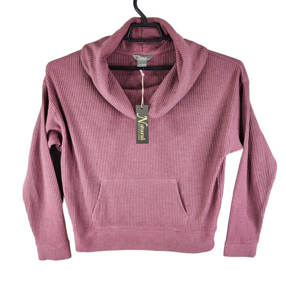 Womens Natural Reflections Maroon Sweatshirt Waffle Knit Pullover Cowl Neck M
